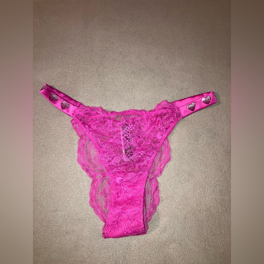 NWT VICTORIA'S Secret Pink Hearts SHINE STRAP LACE BRAZILIAN CHEEKY Size M